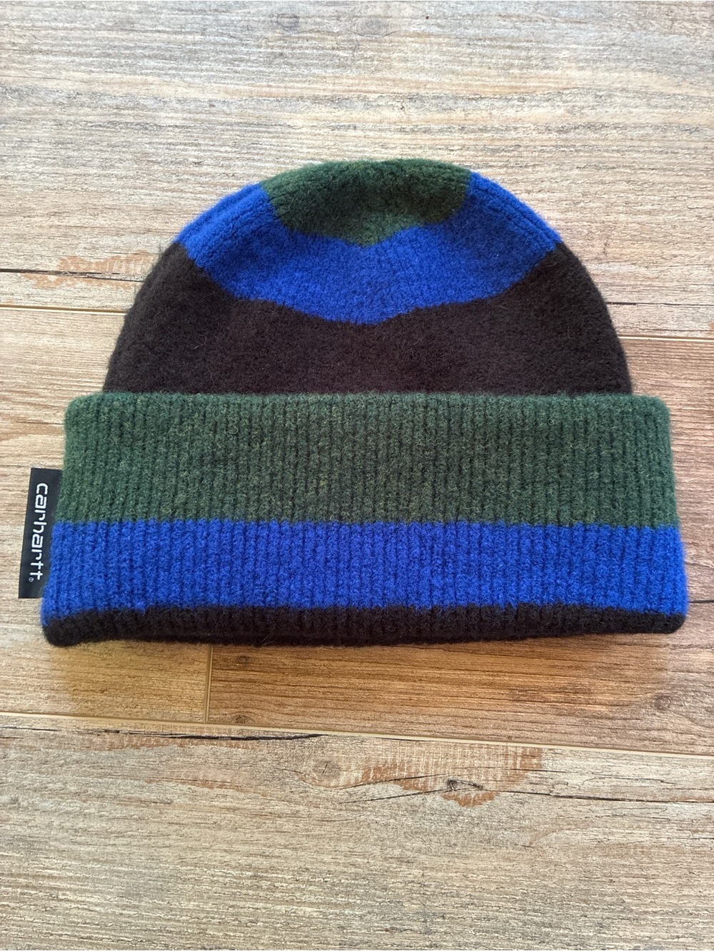 Carhartt WIP Green, Blue & Black Striped Knit Beanie